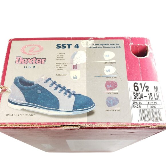 Dexter Sst-4 Left Handed Bowling Shoes Mens 6.5 Rare Two Tone Blue Leather Colle - Picture 11 of 11